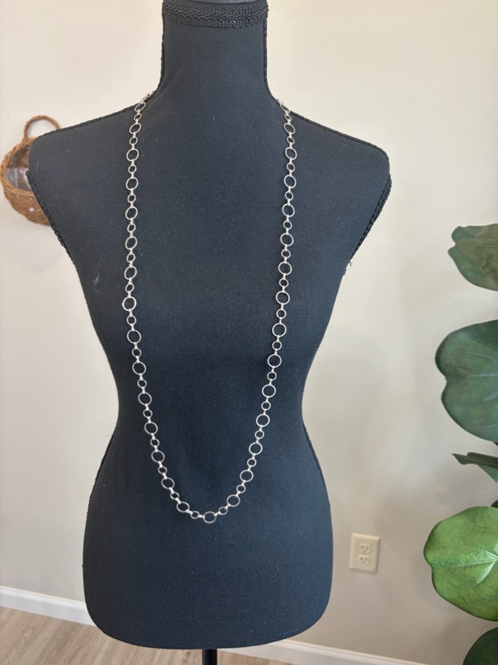 Fashion Jewelry Silver Open Circle Link Long Necklace